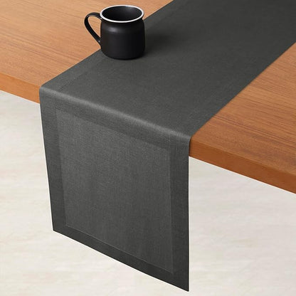 D'Moksha Homes Linen Table Runner 36 Inches - 100% Pure Linen Charcoal Grey Small Table Runner 14 x 36 Inch for Dresser, Coffee Tables, Winter, Holiday - Machine Washable