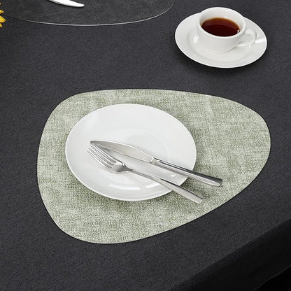 Placemats and Coasters, Washable Reversible Placemats Round Faux Leather Wipeable Place Mats Non Slip Heat Resistant Indoor Outdoor Table Mats (Set of 4, Gray Green)