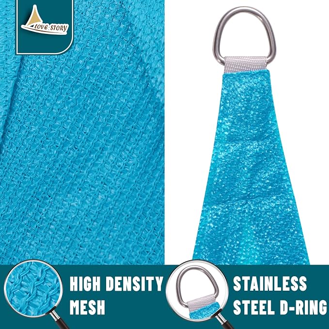 LOVE STORY Custom Size 17' x 17' x 17' Sun Shade Sail, Turquoise Blue | HDPE - Image 5