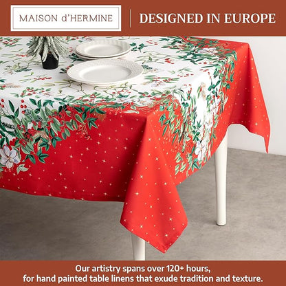 Maison d' Hermine Table Cloth Rectangle Table 100% Cotton 70 x 108 Inches Fall Tablecloth Reusable Everyday Use for Thanksgiving Christmas Decorations Dining Farmhouse Party (Noel)