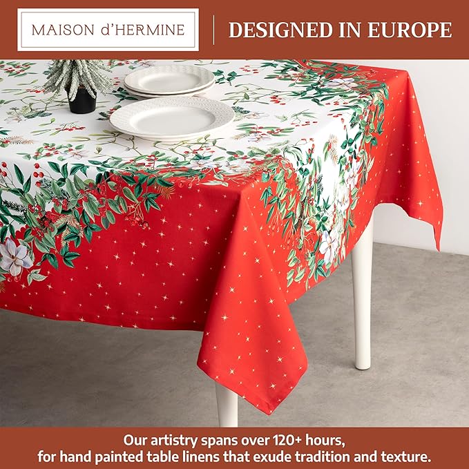 Maison d' Hermine Table Cloth Rectangle Table 100% Cotton 60 x 120 Inches Fall Tablecloth Reusable Everyday Use for Thanksgiving Christmas Decorations Dining Farmhouse Party (Noel)