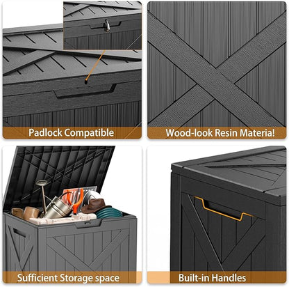 DRATO 33 Gallon Deck Boxes Resin Outdoor Storage Box UV Resistant Outside Deck Box with Lockable Lid for Patio Furniture（Black，33 Gallon）