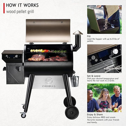 Z GRILLS Upgrade 8 in 1 Wood Pellet Grill & Smoker for Outdoor Cooking, BBQ Grill with PID 3.0 Controller, LCD Screen, 697 sq, Meat Probes, Rain Cover