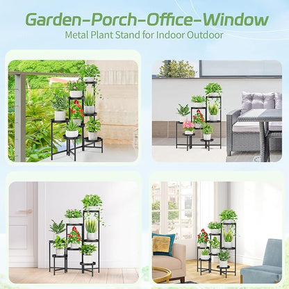 iDavosic.ly Plant Stand Indoor Outdoor, 7 Tier Metal Corner Shelf, Folding - Image 3