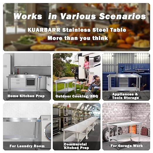 Stainless Steel Table for Prep & Work with 4 Caster Wheels with Adjustable Undershelf 24 x 30 NSF Metal Commercial Kitchen Worktable for Restaurant Home Outdoor