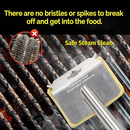 Grill Brush Bristle Free,Aramid Fiber Wavy Pad Seamless-Fit Cast Iron/Stainless-Steel Grates,BBQ Replaceable Scraper Cleaning Head,Safe Grill Cleaner for Outdoor Grill,Gifts for Men/Dad