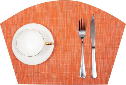 SHACOS Small Round Table Placemats Set of 4 Wedge Placemats Heat Resistant Woven Vinyl Table Mats Wipe Clean (4, Orange)