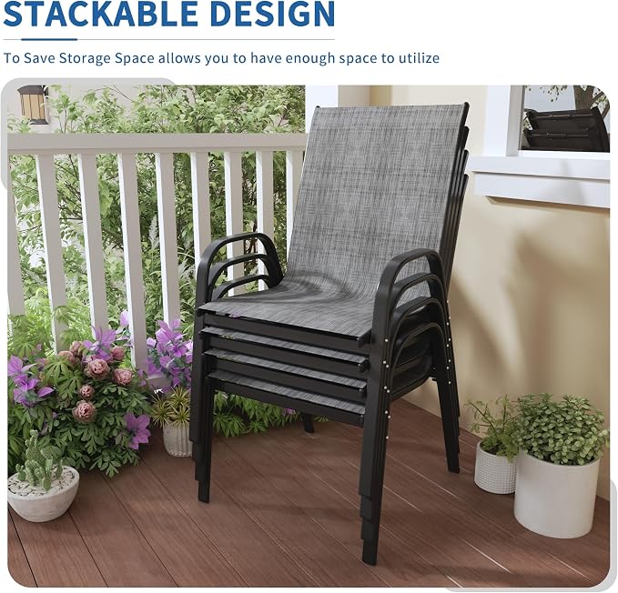 Patio Chairs Set of 4, Outdoor Stackable Dining Chairs | All Weather Textilene - Image 3