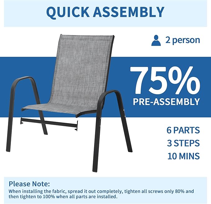 Patio Chairs Set of 8, Outdoor Stackable Dining Chairs | All Weather Textilene - Image 6