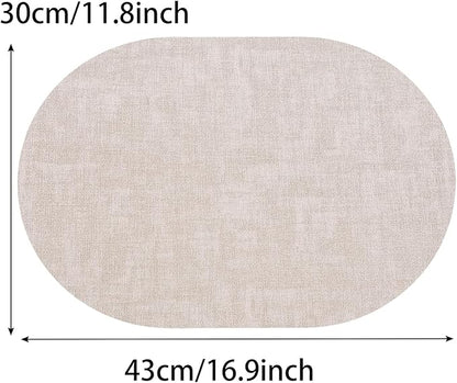 Table Placemats Set of 6 Oval,Beige Faux Leather Placemat Waterproof Reversible,Non Slip Heat Resistant Wipeable Kitchen Placemats for Dining Table,Modern Table Protectors