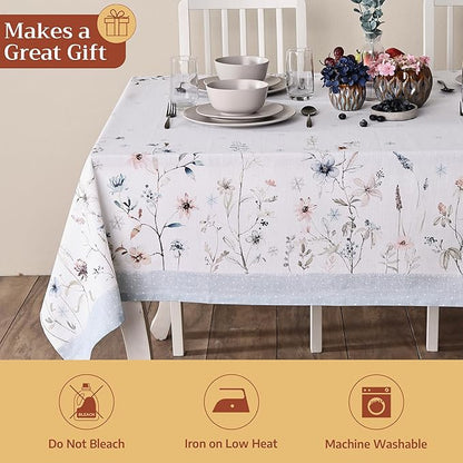 Maison d' Hermine Table Cloth Rectangle Table 100% Cotton 60 x 120 Inches Fall Tablecloth Reusable Everyday Use for Thanksgiving Christmas Decorations Dining Farmhouse Party (Ice Florals)