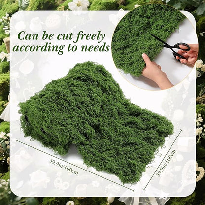 Zeyune 1 Pcs Fake Moss Table Runner for Crafts Artificial Moss Sheet Roll Waterproof Carpet Blanket for Wall Roof Garden Wedding Party Decoration (39 x 39 Inch)
