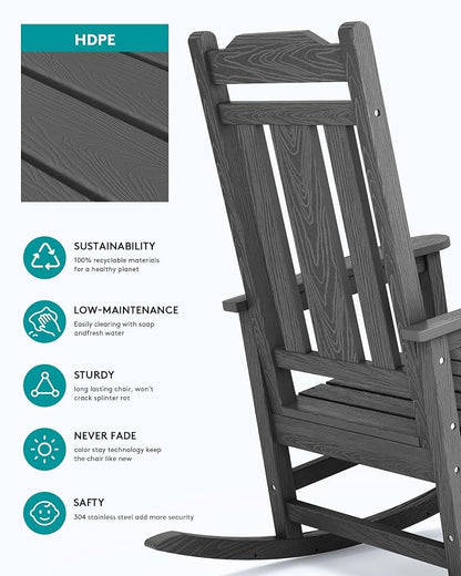SERWALL HDPE Oversized Outdoor Rocking Chairs Set of 4, Patio Rocker, All - Image 5