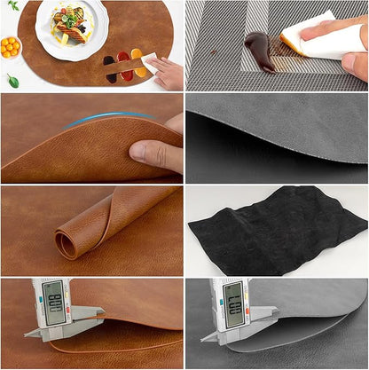 ADRIMER Placemats, Heat Resistant Oval Placemats Set of 6 Washable 12 x 17 Inch, Waterproof Table Mats, Wipeable Pu Place Mats for Kitchen, Dining Room, Turmeric Brown