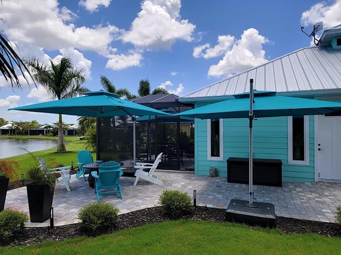 PURPLE LEAF Cantilever Patio Umbrellas 10' x 10' Double Top, Turquoise Blue | - Image 2