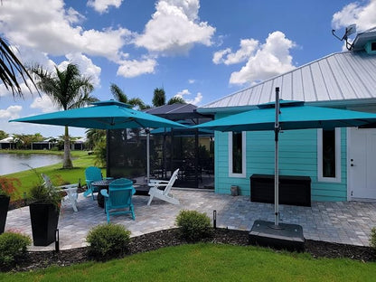 PURPLE LEAF Cantilever Patio Umbrellas 10' x 10' Double Top, Turquoise Blue | - Image 2