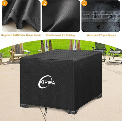 Kipiea Square Fire Pit Cover - Upgraded 600D Strong Tear Resistant, 100% Waterproof Fire Pit Table Cover, UPF 50+ Outdoor Firepit Cover Square Fading Resistant, 32" L x 32" W x 20" H