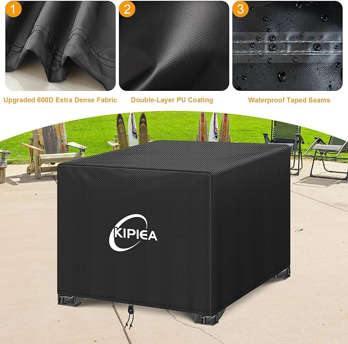 Kipiea Square Fire Pit Cover - Upgraded 600D Strong Tear Resistant, 100% Waterproof Fire Pit Table Cover, UPF 50+ Outdoor Firepit Cover Square Fading Resistant, 40" L x 40" W x 24" H