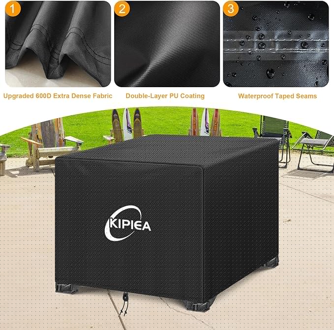 Kipiea Square Fire Pit Cover - Upgraded 600D Strong Tear Resistant, 100% Waterproof Fire Pit Table Cover, UPF 50+ Outdoor Firepit Cover Square Fading Resistant, 28" L x 28" W x 25" H