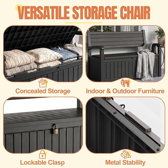 Storage Bench Outdoor Deck Box, 100 Gallon Lockable Patio Furniture | - Image 3