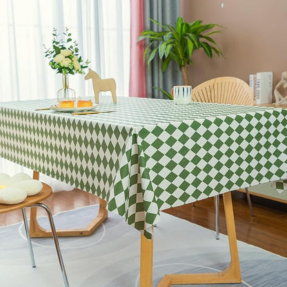 Rectangle Table Cloth,100% Waterproof Tablecloth Oil Proof Spill Proof Vinyl Table Cloth, Wipe Clean Plastic Table Cover for Dining, Camping, Indoor and Outdoor 54" x 120",Green Checkered