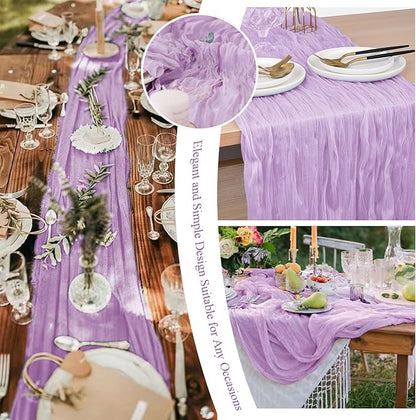 8 Packs Cheesecloth Table Runner 10FT Long Boho Gauze Fabric Table Runner Vintage Rustic Sheer Runners for Wedding Party Bridal Baby Shower Table Decorations (Lilac)
