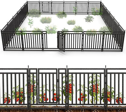 Garden Fence 32in (H) x 54ft (L), 21 Panels + 3 Gates, Durable Outdoor Yard Barrier, Secure Garden Fencing Weather-Resistant Fence Ideal for Pets, Privacy & Decoration, Black Silver