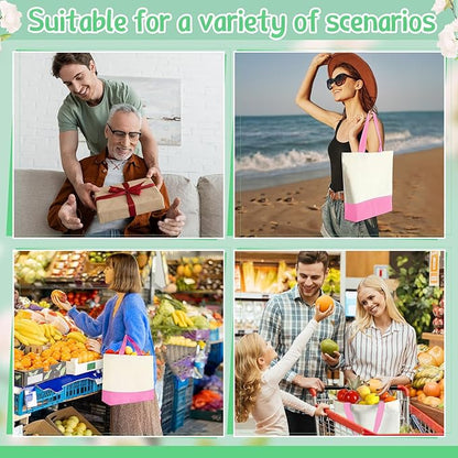 Sanwuta 24 Pcs Canvas Tote Bags Bulk with Zipper Cosmetic Bags 18.5" Cotton Canvas Bag with Handles Reusable Shopping Bags