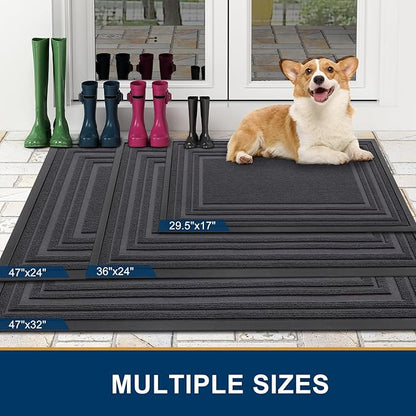 Buganda Front Door Mat Indoor Outdoor Entrance, Non-Slip Natural Rubber Doormats, Easy Clean, Low Profile, Dirt Trapper Entryway Floor Mats for Outside, Garages and Patios, 29.5x17, Light Grey