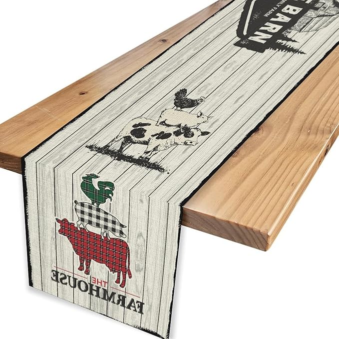 Farmhouse Pig Cow Table Runner, Rustic Black Rooster Animals Coffee Table Center Decor for Family Kitchen Dining Room and Living Room Outdoor Country Holiday Party Table Decorations, 13" X 36"