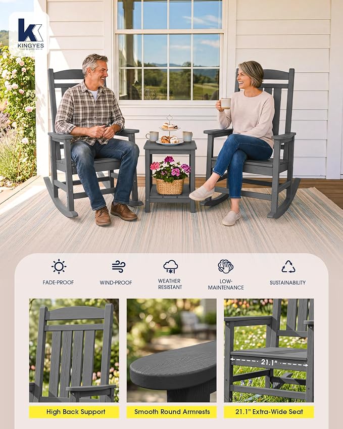 Oversized Outdoor Rocking Chairs Set of 4, HDPE Porch Rockers - Image 6