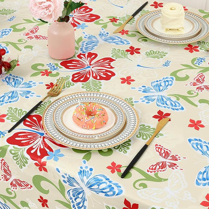 misaya Rectangle Waterproof Vinyl Table Cloth, Wipeable Tablecloth with Flannel Backing, Plastic Table Cover for Dinner, Picnic, Indoor and Outdoor (Butterfly, 54" x 78")