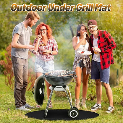Apipi 47'' Fire Pit Mat Compatible with Solo Stove Bonfire - Fireproof Grill Mat Deck Patio Protector, 3-Layer Reusable Easy to Clean Round BBQ Mat for Outdoor Camping Accessories, Black