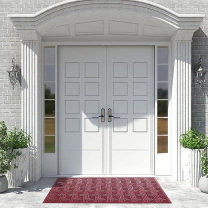 Yimobra Extra Large Door Mat 60x32, All-Season Waterproof Outdoor Mats for Front Door Entrance with Drainage Holes, Heavy Duty Non-Slip Doormat for Garage Patio Entryway Indoor, Red