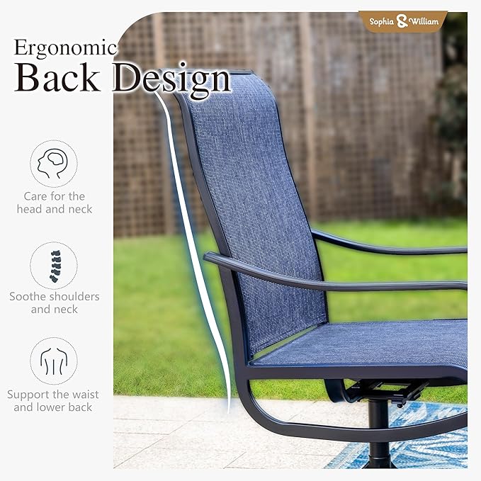Sophia & William Outdoor Dining Set Patio Dining Sets Patio Table and Chairs Set 9 Pieces Square Outdoor Dining Table 60" for 8 with Swivel Patio Chairs for Garden Pool All Weather Blue