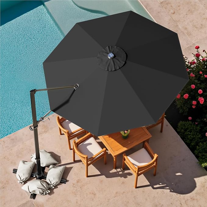 Devoko 10ft Solar LED Patio Umbrella, Round Cantilever Outdoor Umbrella - Image 2