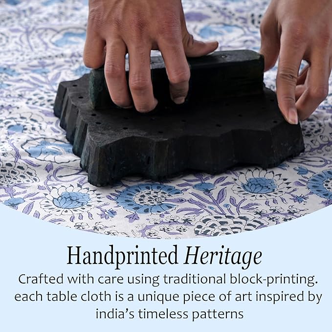 CPC Tablecloth 100% Cotton 70x108 Inch Indian Block Print Rectangle Table Cover, Blue Table Cloth for Weddings, Spring/Summer, Barbeque - Indigo Blue