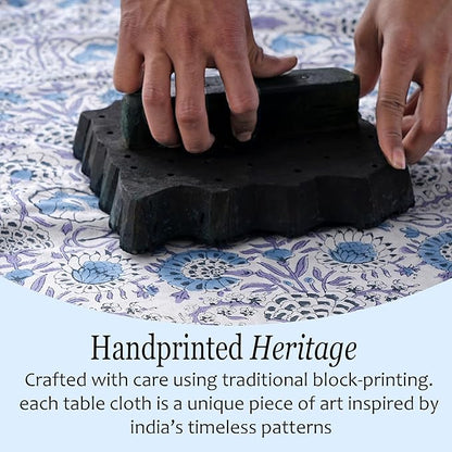CPC Tablecloth 100% Cotton 60x60 Inch Indian Block Print Square Table Cover, Table Cloth for Weddings, Spring/Summer, Barbeque - Indigo Blue