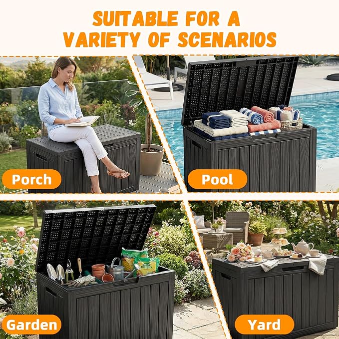 60 Gal Outdoor Storage Box Waterproof Lockable Resin Deck Box | Patio Furniture - Image 5