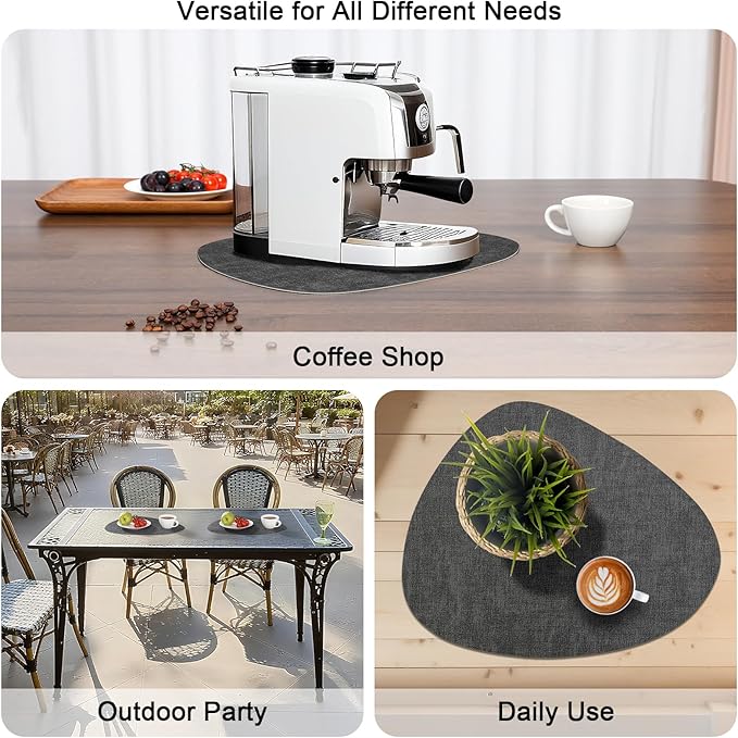 Placemats and Coasters, Washable Reversible Placemats Round Faux Leather Wipeable Place Mats Non Slip Heat Resistant Indoor Outdoor Table Mats (Set of 6, Gray Cream)