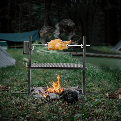Onlyfire Adjustable Outdoor Camping Rotisserie Grill System and Spit Kit with Portable DC 3V Motor and 29 Inch Hexagon Spit Rod