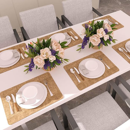 Maxpearl Faux Leather Placemats Set of 4 - Waterproof - Wipe Clean - Heat Resistant - Anti Slip Dining Table Place Mats, Suitable for Indoor & Outdoor Use, 17’’×12’’, Brown