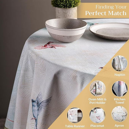 Maison d' Hermine Table Cloth Round Table 100% Cotton 69 Inches Tablecloth Reusable Decorative Everyday Use for Dining Room, Farmhouse, Home, Party, Festive & Wedding Spring Summer - Flying Birds