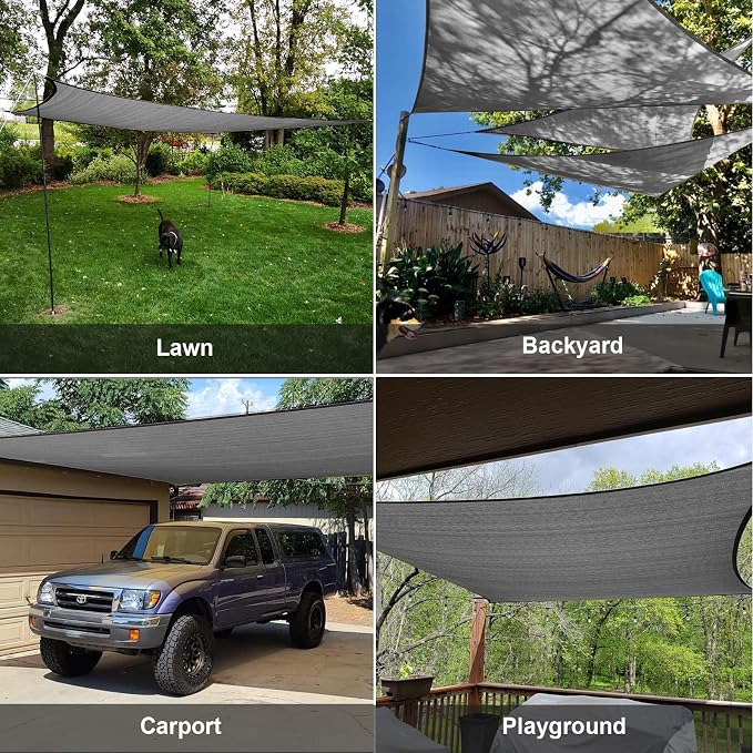 Sun Shade Sail 10' x 20' Dark Grey Rectangle Outdoor Canopy Cover | Outdoor sun - Image 8