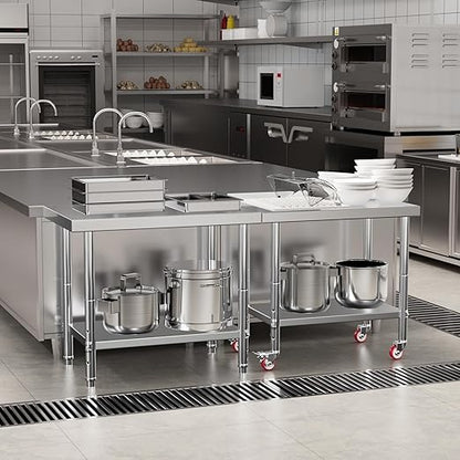 Stainless Steel Table for Prep & Work with Undershelf 24 x 36 Inches NSF Metal Commercial Kitchen Prep Table with Adjustable Under Shelf Worktable for Restaurant Home Outdoor