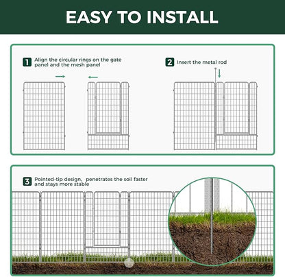 FXW Garden Fence Outdoor for The Yard – 50in(H) x 20.8ft(L) Heavy Duty Metal Animal Barrier for Dog and Rabbit, Decorative Dog Fence, 8 Panels, Silver