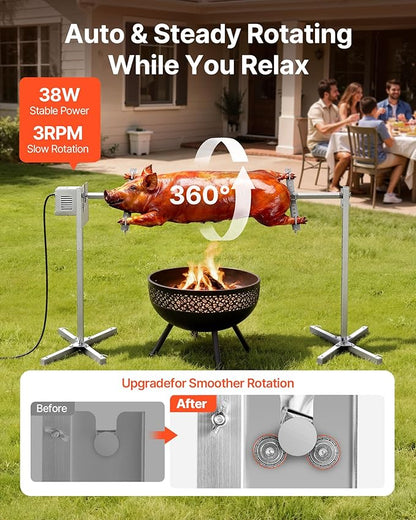 VEVOR Rotisserie Grill, 56in Electric Rotisserie Grill Kit 8 Level Height, BBQ Grills Rotisseries Kit with 132 lbs Load Capacity, Asador de Puerco, Stainless Steel Automatic Grilling Kits for Parties