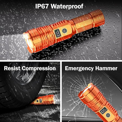 Flashlights High Lumens Rechargeable, LED Super Bright Flash Light Long Beam, Zoomable Linternas with LCD Digital Display, 5 Mode, Waterproof, Powerful Tactical Flashlight for Emergencies Camping Gift