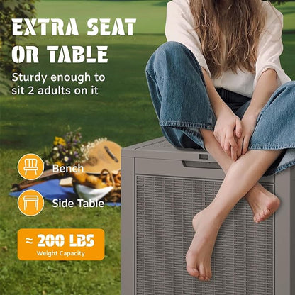 NUNU LAB 31 Gallon Outdoor Storage Box Waterproof, Outside Package Delivery Deck Boxes with Lockable Lid, Backyard Storage Bin For Garden Tools, Patio Cushions Accessories, Gray