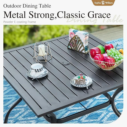 Sophia & William Patio Table and Chairs Set, Outdoor Dining Set for 4, 5 Piece Metal Patio Furniture, 37" Black Square Table(Beehive)